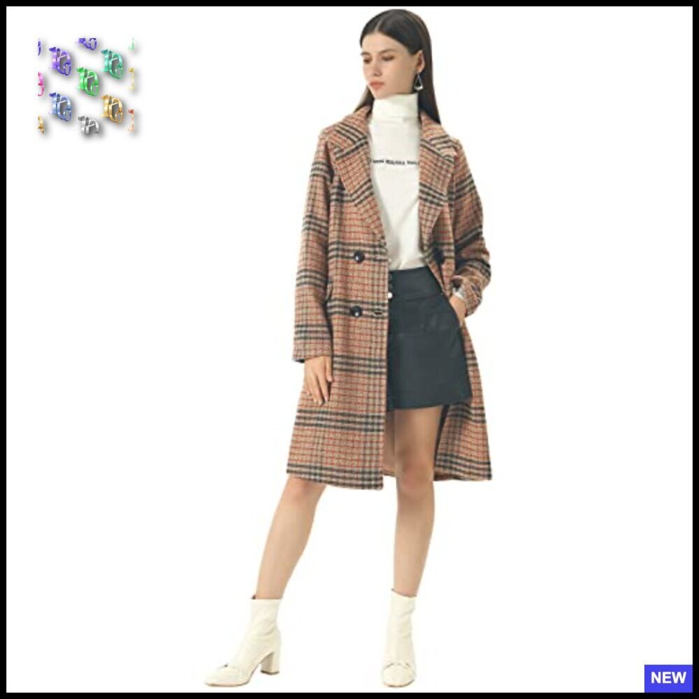 Oversized Plaid Wool Peacoat Classic Elegant Winter Chic Double Breasted Long - Picture 5 of 6